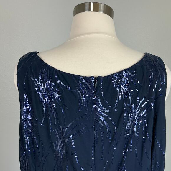 Alex Evenings Sequined Chiffon Midi A-Line Cocktail Dress Navy Blue Size 24W - Picture 8 of 11